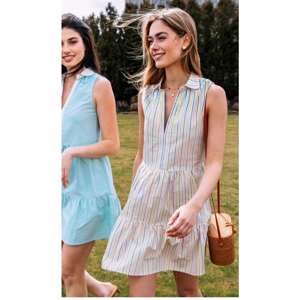 Kiel James Patrick Multicolor Striped Sleeveless Shirt Dress